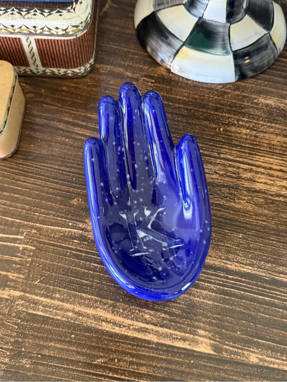 Cobalt Blue Ceramic Hand Dish with Initial “K” - Picture 8 of 12